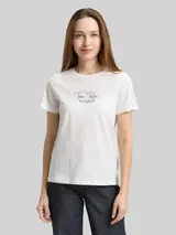 TOM TAILOR Damen T-Shirt mit Logo-Print, weiß, Uni – Bild 4