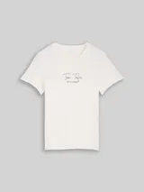 TOM TAILOR Damen T-Shirt mit Logo-Print, weiß, Uni – Bild 3