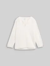 TOM TAILOR Damen Langarmshirt mit Raffungen, weiß, Uni – Bild 3