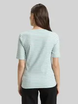 TOM TAILOR Damen Slim Fit T-Shirt mit V-Ausschnitt, grün, Gestreift – Bild 5