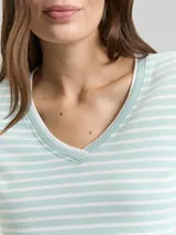 TOM TAILOR Damen Slim Fit T-Shirt mit V-Ausschnitt, grün, Gestreift – Bild 6