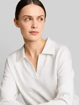 TOM TAILOR Damen Loose Fit Scuba Langarmshirt mit Polokragen, weiß, Uni – Bild 6
