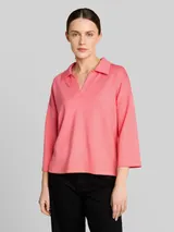 TOM TAILOR Damen Loose Fit Scuba Langarmshirt mit Polokragen, rosa, Uni – Bild 4