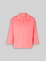 TOM TAILOR Damen Loose Fit Scuba Langarmshirt mit Polokragen, rosa, Uni – Bild 3