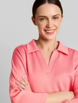 TOM TAILOR Damen Loose Fit Scuba Langarmshirt mit Polokragen, rosa, Uni – Bild 6