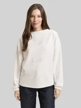 TOM TAILOR Damen Scuba Langarmshirt mit 3D-Print, weiß, Uni – Bild 4