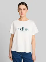 TOM TAILOR Damen Loose Fit Scuba T-Shirt mit Print, weiß, Uni – Bild 4