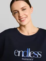 TOM TAILOR Damen Loose Fit Scuba T-Shirt mit Print, blau, Uni – Bild 6