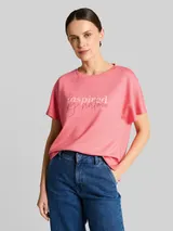 TOM TAILOR Damen Loose Fit Scuba T-Shirt mit Print, rosa, Uni – Bild 4