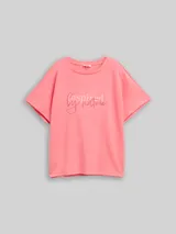 TOM TAILOR Damen Loose Fit Scuba T-Shirt mit Print, rosa, Uni – Bild 3