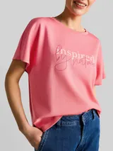 TOM TAILOR Damen Loose Fit Scuba T-Shirt mit Print, rosa, Uni – Bild 6
