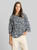 TOM TAILOR Damen Crinkle T-Shirt mit Fledermausärmeln, blau, Gemustert – Bild 4