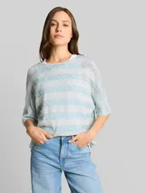 TOM TAILOR Damen Loose Fit T-Shirt mit Fledermausärmeln, blau, Gestreift – Bild 4