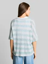 TOM TAILOR Damen Loose Fit T-Shirt mit Fledermausärmeln, blau, Gestreift – Bild 5