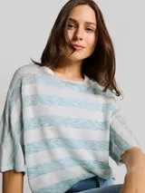 TOM TAILOR Damen Loose Fit T-Shirt mit Fledermausärmeln, blau, Gestreift – Bild 6