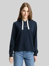 TOM TAILOR DENIM Damen Hoodie Sweatshirt mit Stickerei, blau, Uni – Bild 4