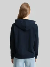 TOM TAILOR DENIM Damen Hoodie Sweatshirt mit Stickerei, blau, Uni – Bild 5