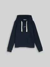 TOM TAILOR DENIM Damen Hoodie Sweatshirt mit Stickerei, blau, Uni – Bild 3