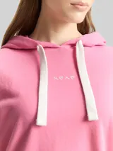 TOM TAILOR DENIM Damen Hoodie Sweatshirt mit Stickerei, rosa, Uni – Bild 6
