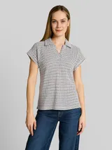 TOM TAILOR Damen Loose Fit Jacquard T-Shirt mit Polokragen, blau, Gestreift – Bild 4