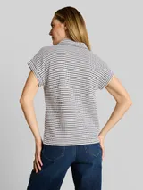 TOM TAILOR Damen Loose Fit Jacquard T-Shirt mit Polokragen, blau, Gestreift – Bild 5