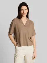 TOM TAILOR Damen Loose Fit T-Shirt mit Reverskragen, braun, Uni – Bild 4