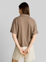 TOM TAILOR Damen Loose Fit T-Shirt mit Reverskragen, braun, Uni – Bild 5