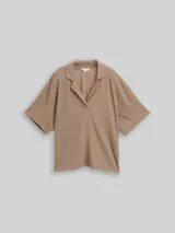 TOM TAILOR Damen Loose Fit T-Shirt mit Reverskragen, braun, Uni – Bild 3