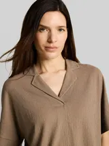 TOM TAILOR Damen Loose Fit T-Shirt mit Reverskragen, braun, Uni – Bild 6