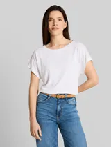 TOM TAILOR Damen Loose Fit T-Shirt mit Leinenanteil, weiß, Uni – Bild 4