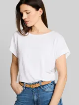 TOM TAILOR Damen Loose Fit T-Shirt mit Leinenanteil, weiß, Uni – Bild 6