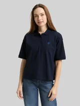 TOM TAILOR Damen Loose Fit Poloshirt, blau, Uni – Bild 4
