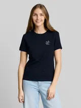 TOM TAILOR DENIM Damen T-Shirt mit Stickerei, blau, Uni – Bild 4
