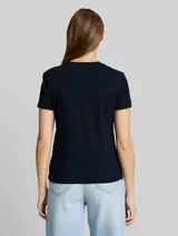 TOM TAILOR DENIM Damen T-Shirt mit Stickerei, blau, Uni – Bild 5