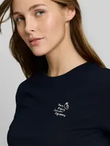 TOM TAILOR DENIM Damen T-Shirt mit Stickerei, blau, Uni – Bild 6