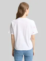 TOM TAILOR DENIM Damen Boxy Fit T-Shirt mit Stickereien, weiß, Gemustert – Bild 5