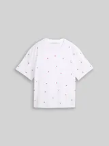 TOM TAILOR DENIM Damen Boxy Fit T-Shirt mit Stickereien, weiß, Gemustert – Bild 3
