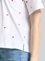 TOM TAILOR DENIM Damen Boxy Fit T-Shirt mit Stickereien, weiß, Gemustert – Bild 6