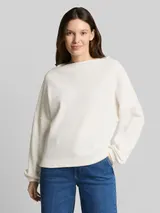 TOM TAILOR Damen Sweatshirt mit Stehkragen, weiß, Uni – Bild 4