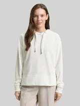 TOM TAILOR Damen Hoodie Sweatshirt mit Herz-Detail, weiß, Uni – Bild 4