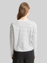 TOM TAILOR DENIM Damen Boxy Fit Langarmshirt mit Herz-Stickerei, weiß, Gestreift – Bild 5