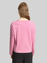 TOM TAILOR DENIM Damen Boxy Fit Langarmshirt mit Herz-Stickerei, rosa, Gestreift – Bild 5