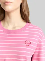 TOM TAILOR DENIM Damen Boxy Fit Langarmshirt mit Herz-Stickerei, rosa, Gestreift – Bild 6
