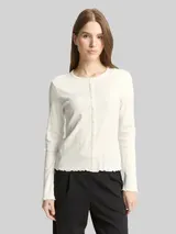 TOM TAILOR DENIM Damen Pointelle Langarmshirt mit Deko-Knopfleiste, weiß, Uni – Bild 4