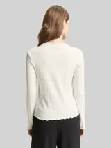 TOM TAILOR DENIM Damen Pointelle Langarmshirt mit Deko-Knopfleiste, weiß, Uni – Bild 5