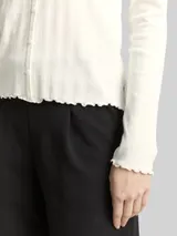 TOM TAILOR DENIM Damen Pointelle Langarmshirt mit Deko-Knopfleiste, weiß, Uni – Bild 6
