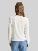 TOM TAILOR DENIM Damen Loose Fit Crinkle Langarmshirt, weiß, Uni – Bild 5