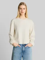 TOM TAILOR DENIM Damen Loose Fit Scuba Langarmshirt, weiß, Uni – Bild 4