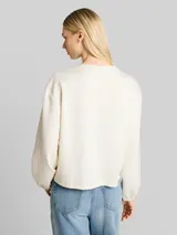 TOM TAILOR DENIM Damen Loose Fit Scuba Langarmshirt, weiß, Uni – Bild 5