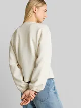 TOM TAILOR DENIM Damen Loose Fit Scuba Langarmshirt, weiß, Uni – Bild 6